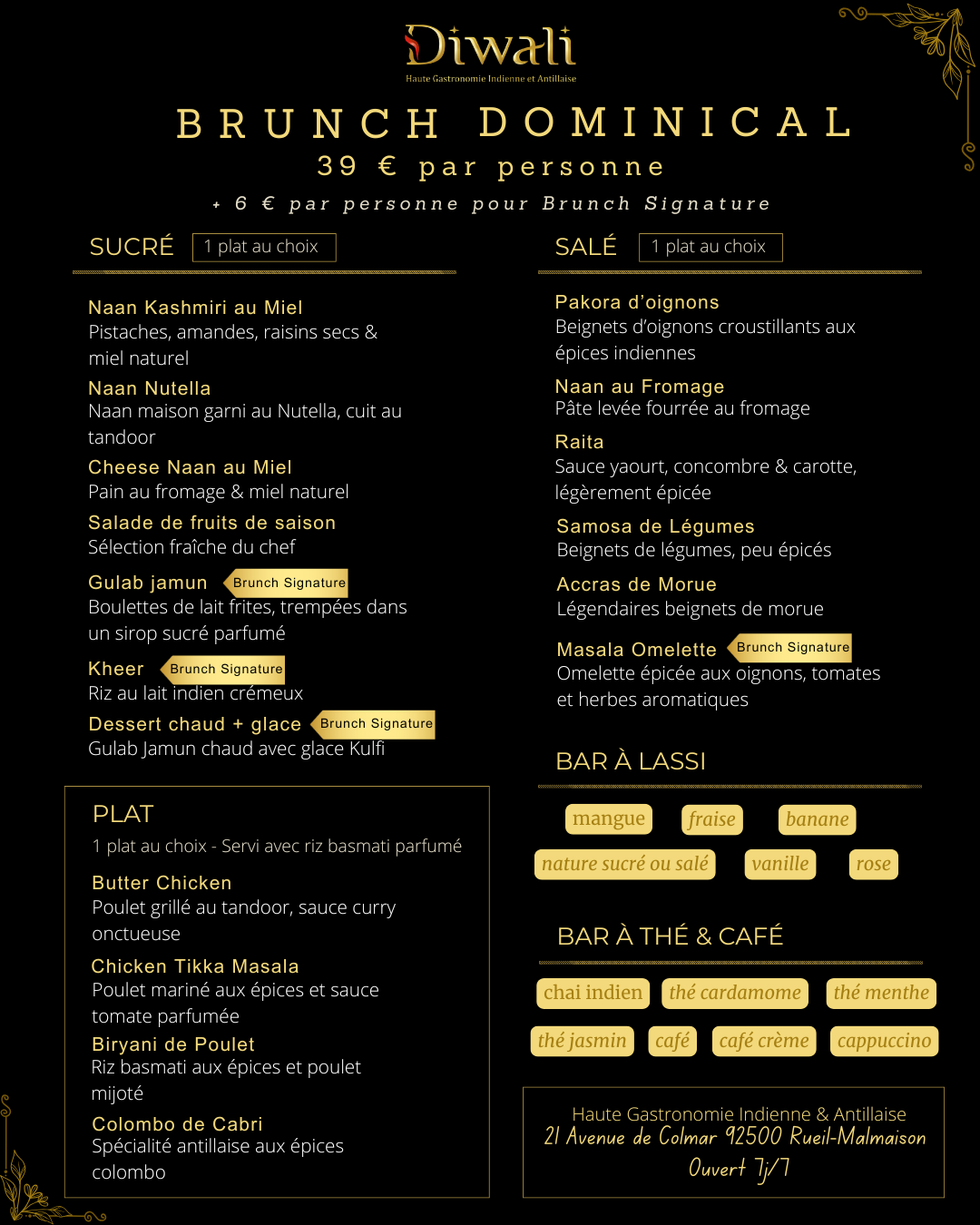 Brunch Dominical du restaurant Diwali à Rueil-Malmaison – haute gastronomie indienne et antillaise